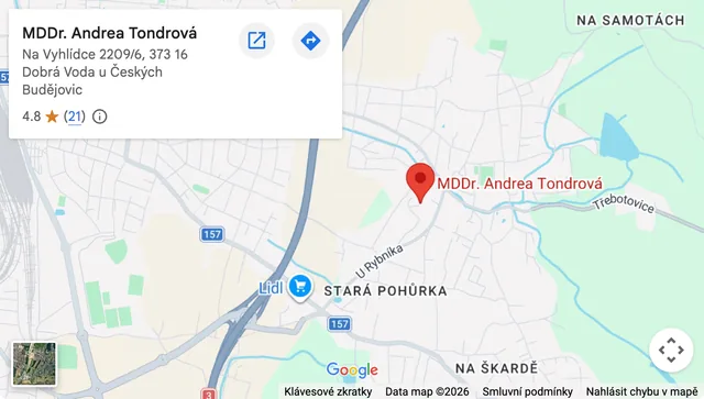 Náhled mapy s polohou ordinace MDDr. Andrey Tondrové, Na Vyhlídce 2209/6